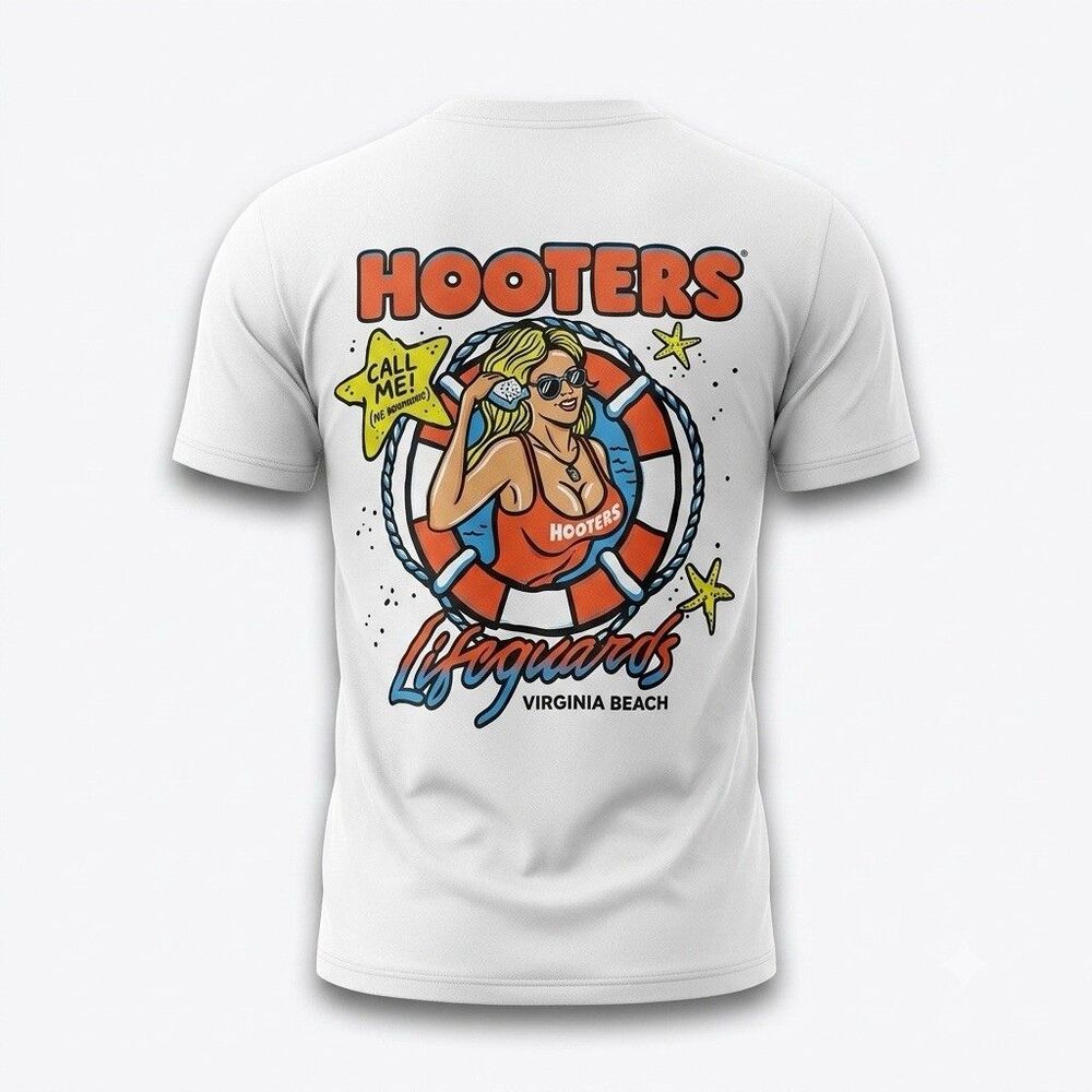 Hooters Lifeguards Virginia Beach White T-Shirt Men Size Medium Ripple Junction